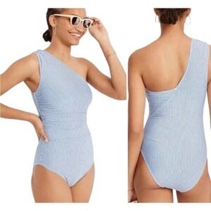J. Crew Striped One Shoulder Bathing Suit Size 22 Blue & White Striped NWT Swim